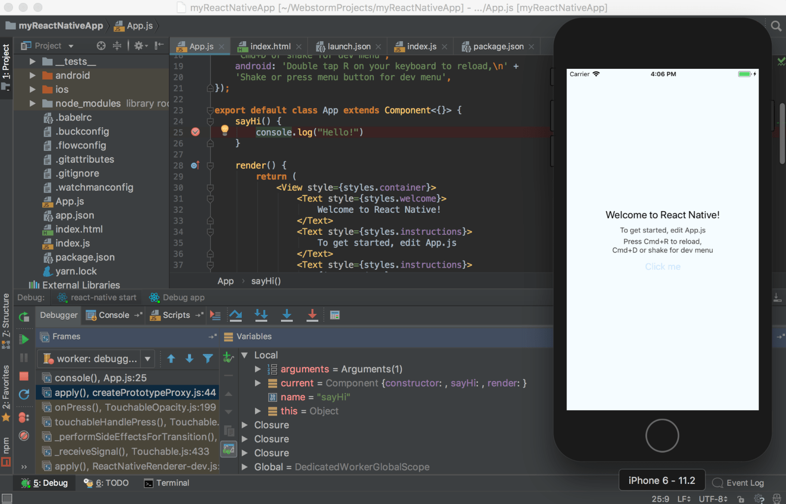 phpstorm react native