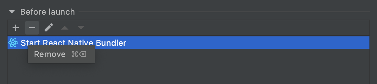 React Native Debug configuration for debugging with Expo: Remove default Start bundler task
