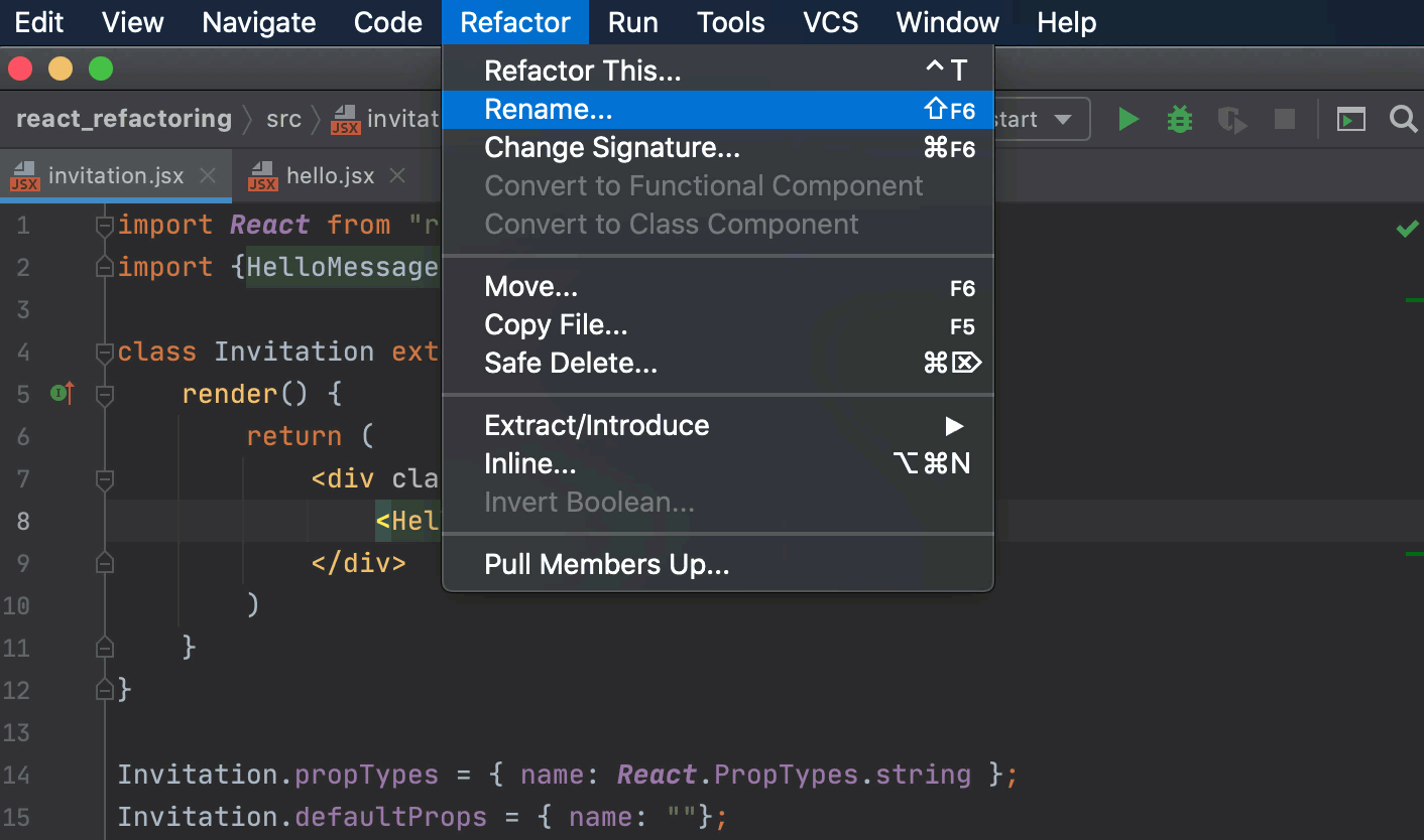 Rename a component defined in another file and imported through a named import