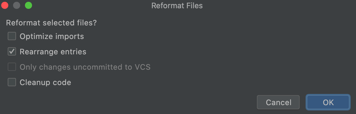 Reformat Files dialog