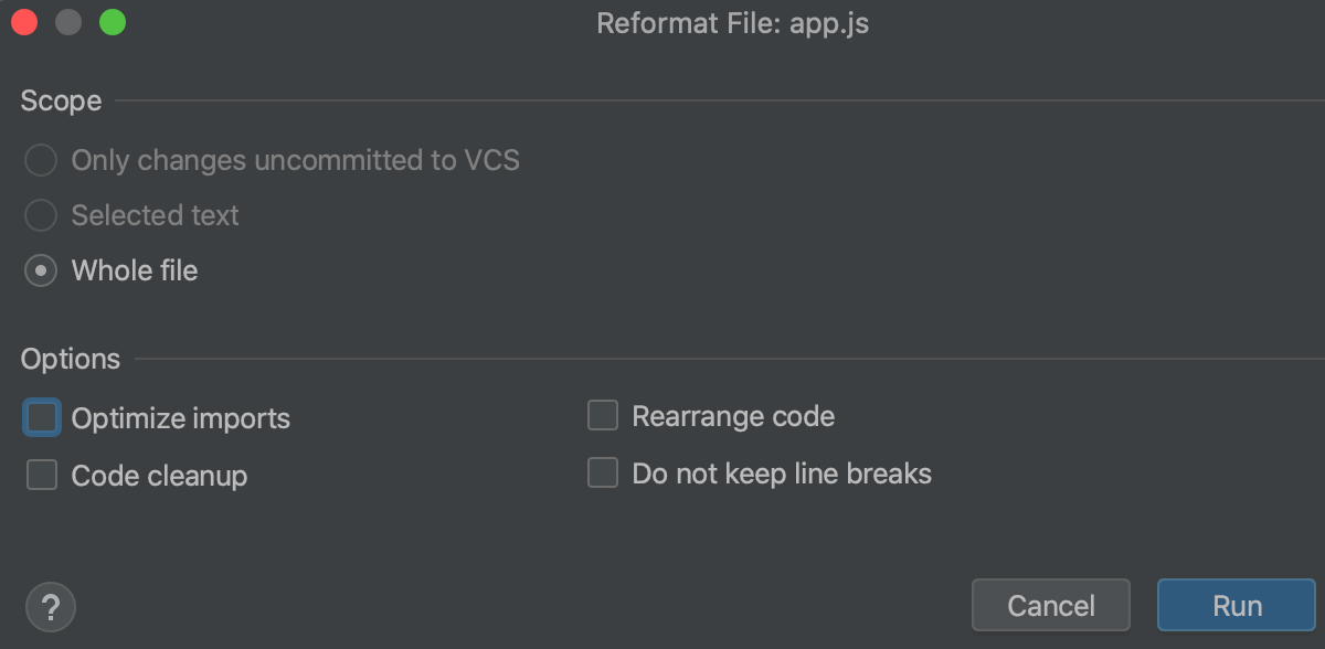 Reformat file dialog