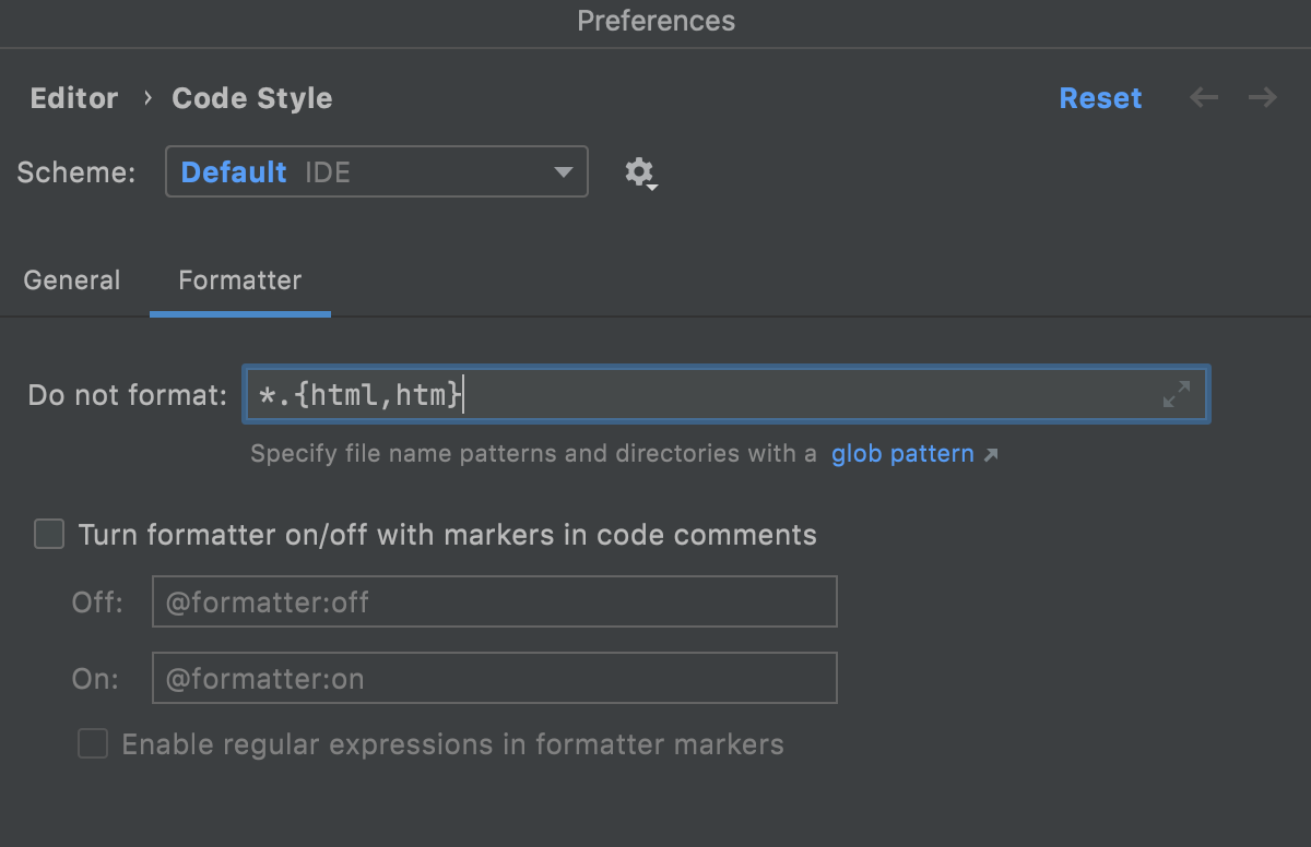 Specifying a glob pattern for excluding files from reformatting