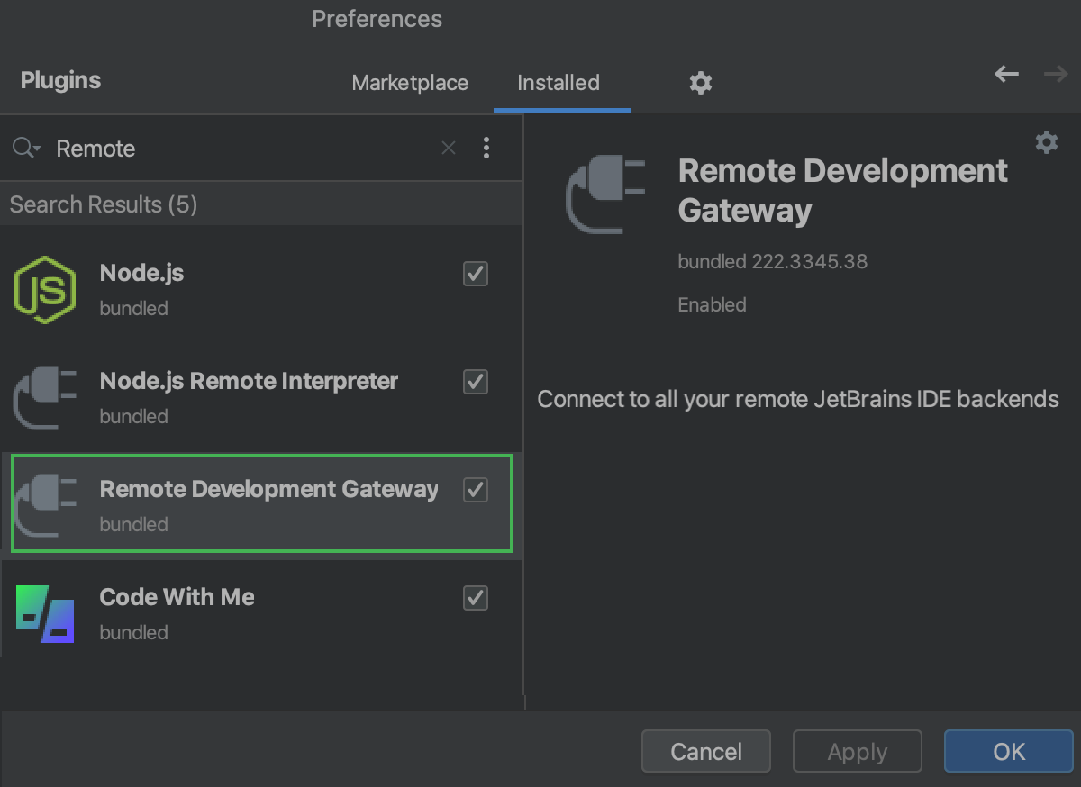 Remote Development Gateway plugin: bundled and enabled