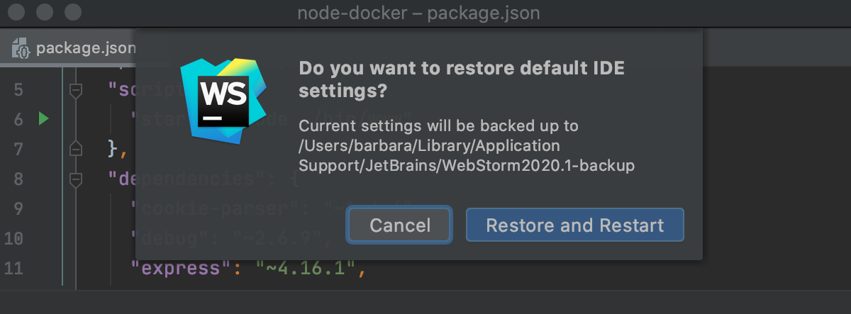 A popup prompting to confirm that you want to restore the default settings