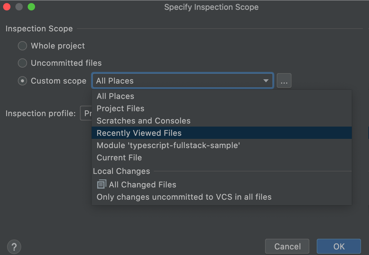 Select custom inspection scope