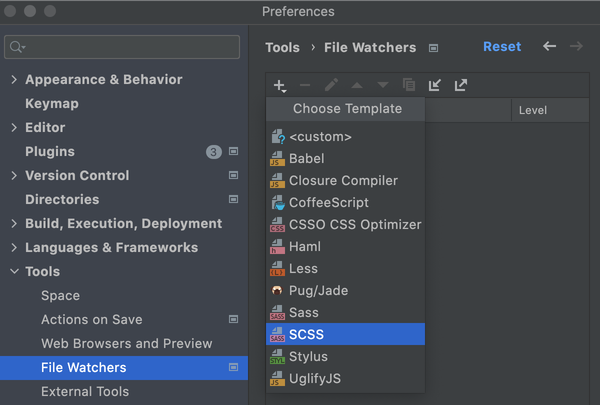 Compiling SCSS into CSS: creating a File Watcher