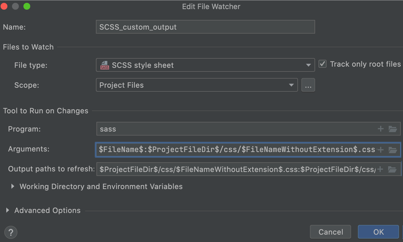 New File Watcher with custom output path