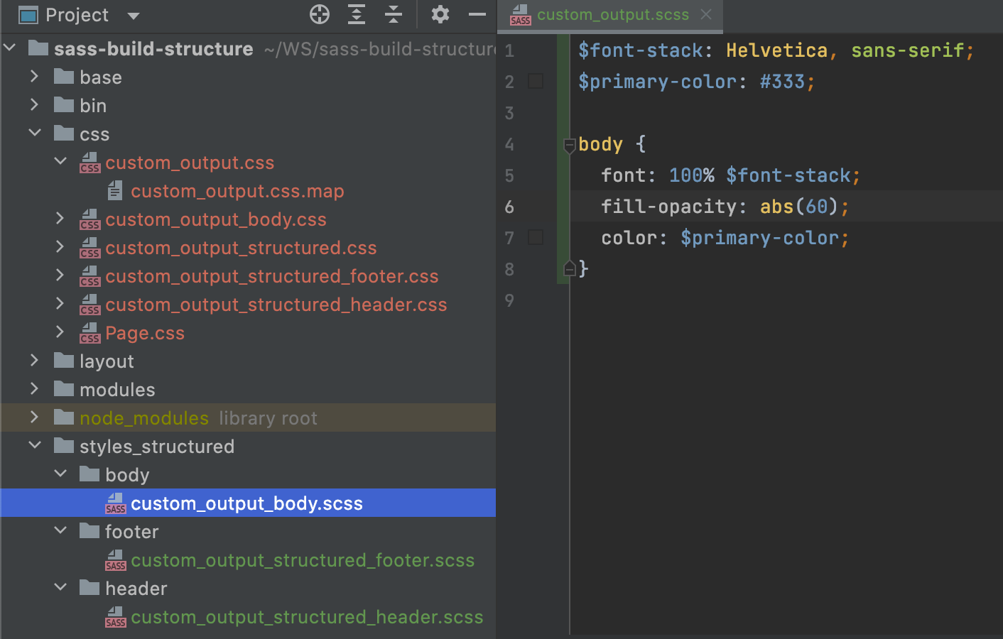 Custom output: the generated files are stored in a separate folder in a plain structure