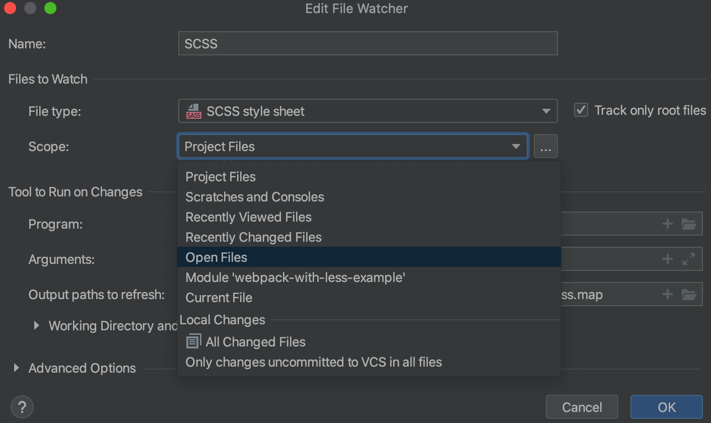 SCSS File Watcher: change default scope