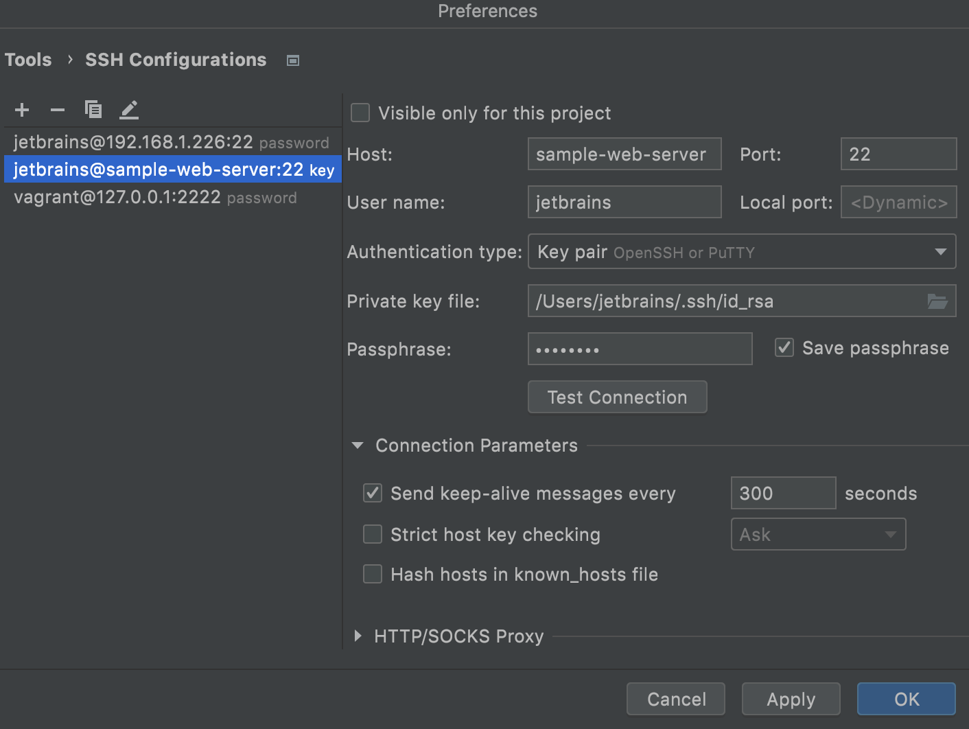 SSH configurations dialog