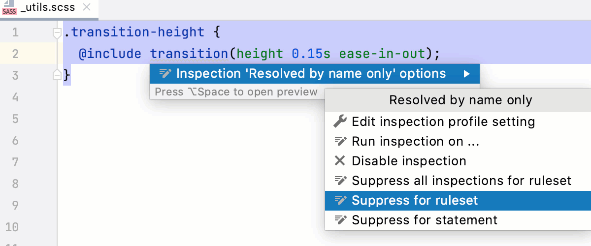 Suppress inspections in Style Sheets