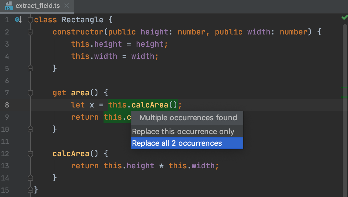 Extract field in TypeScript: several occurrences of an expression detected