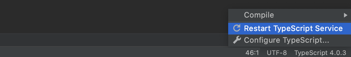 TypeScript widget on the Status bar: restart the TypeS cript Language service