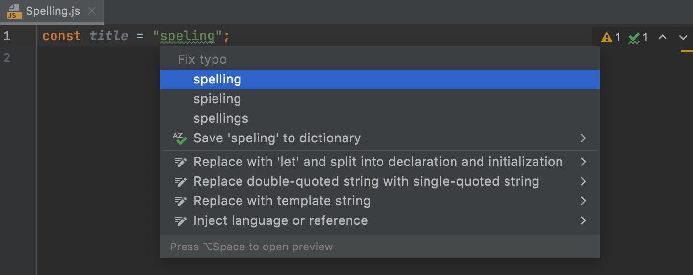 Webstorm typo in word что это