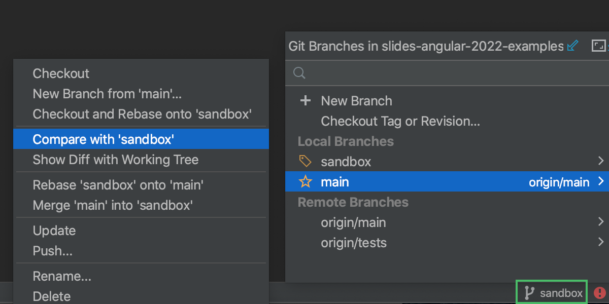 Comparing a branch with the current branch