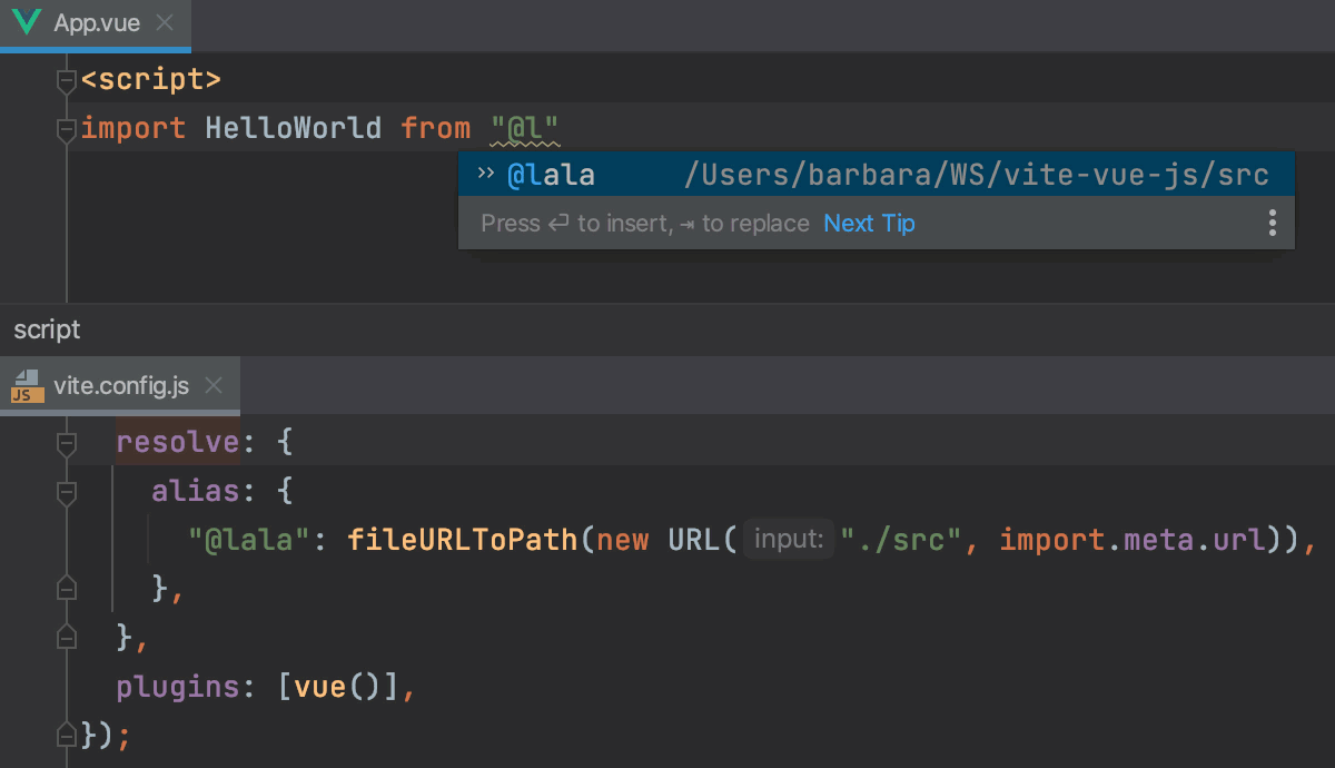 Completing alias in import statements