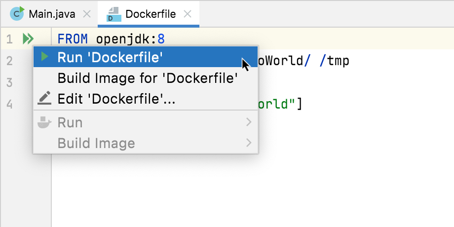 The Run on Docker popup