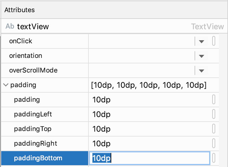 Padding attribute values