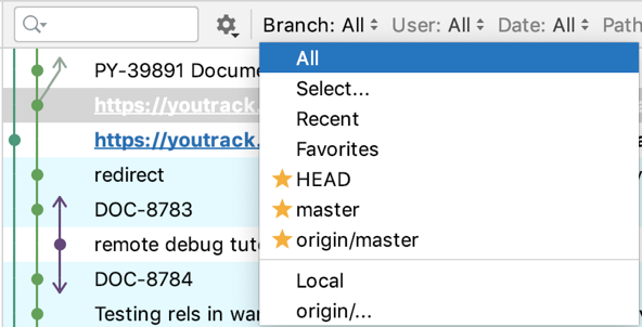 Filter log by branch