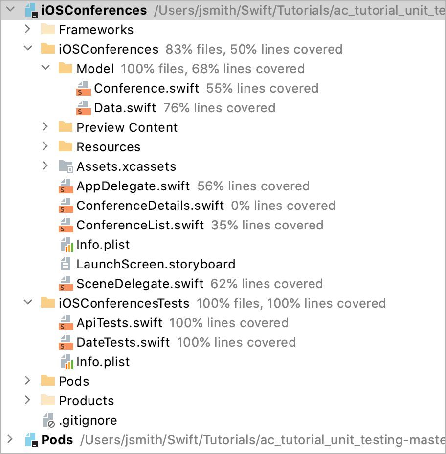 Coverage in the Project tool window