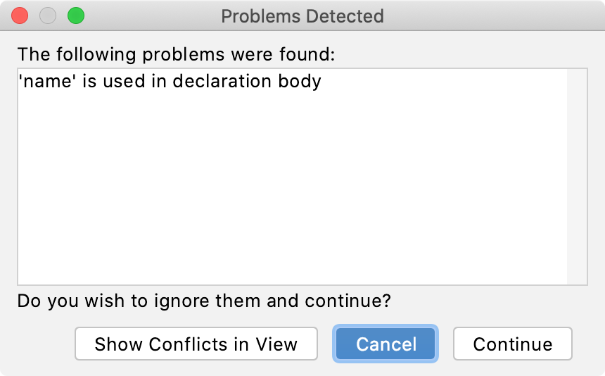 Refactoring conflicts dialog Refactoring conflicts dialog