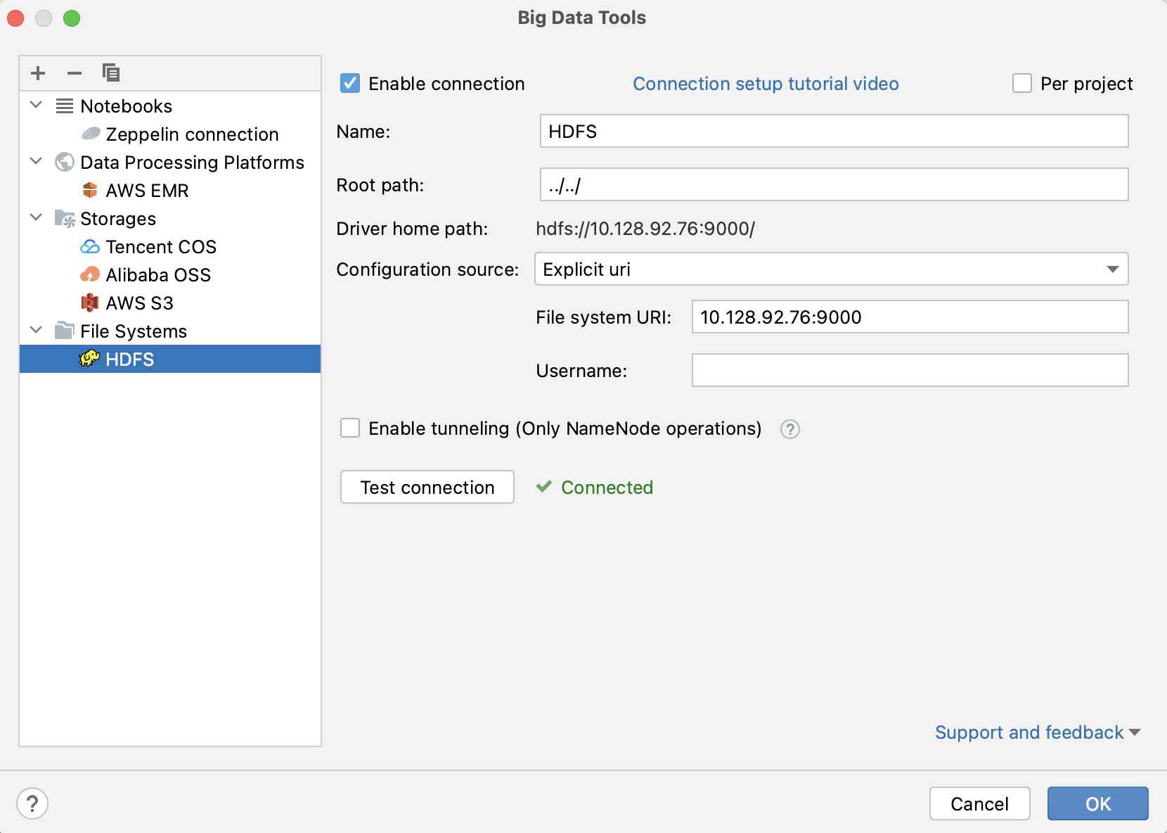 HDFS connection