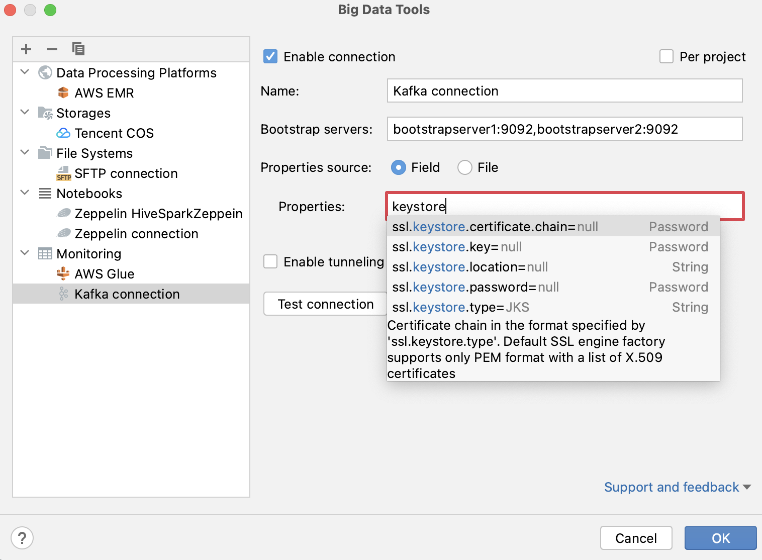 Configure Kafka connection