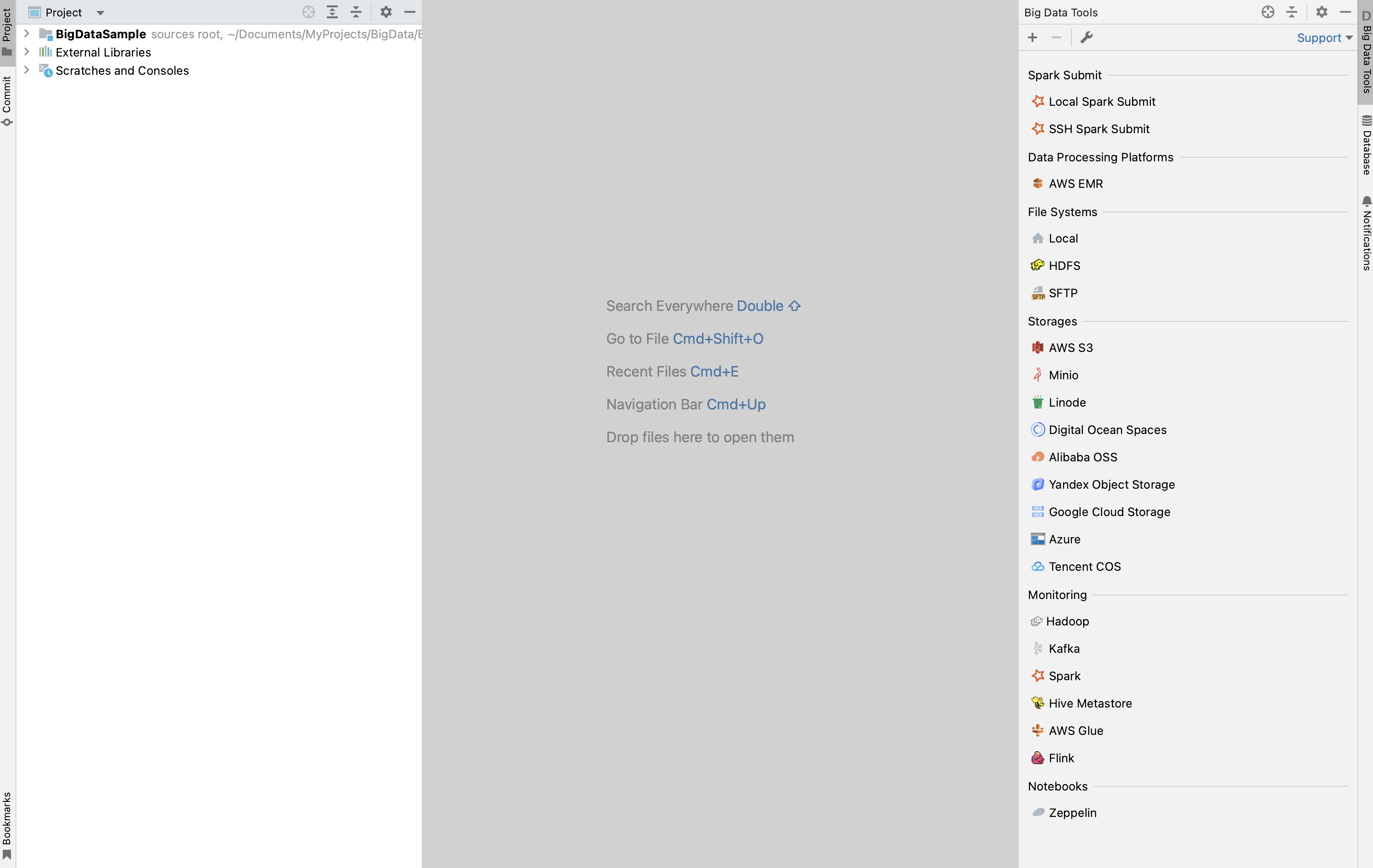 The view of IDEA Ultimate after the Big Data Tools plugin is installed