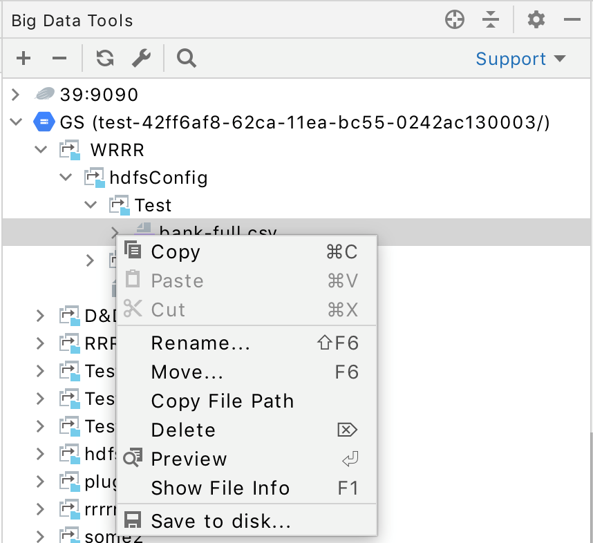 Data files in the BDT window Data files in the BDT window