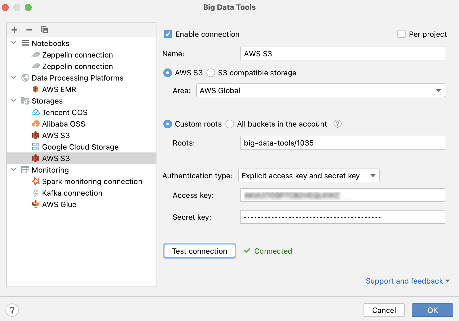 Configure S3 connection