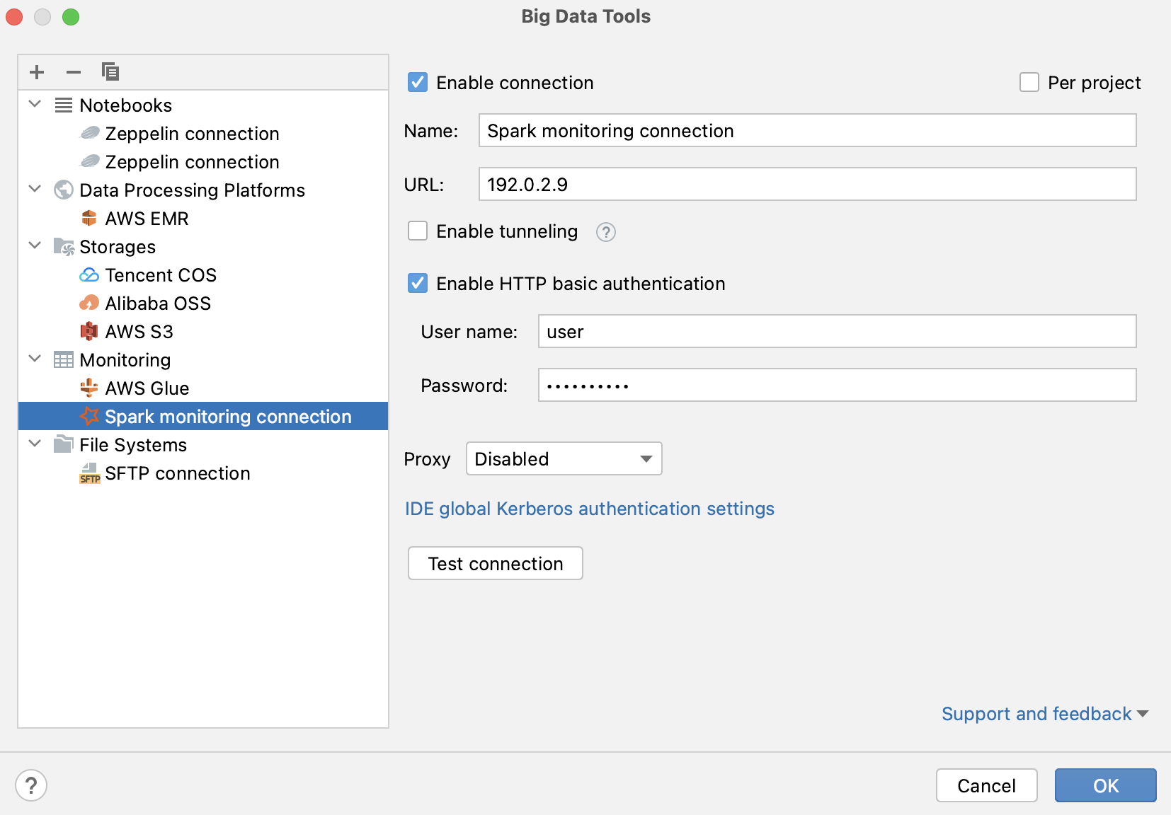 Configure Spark connection