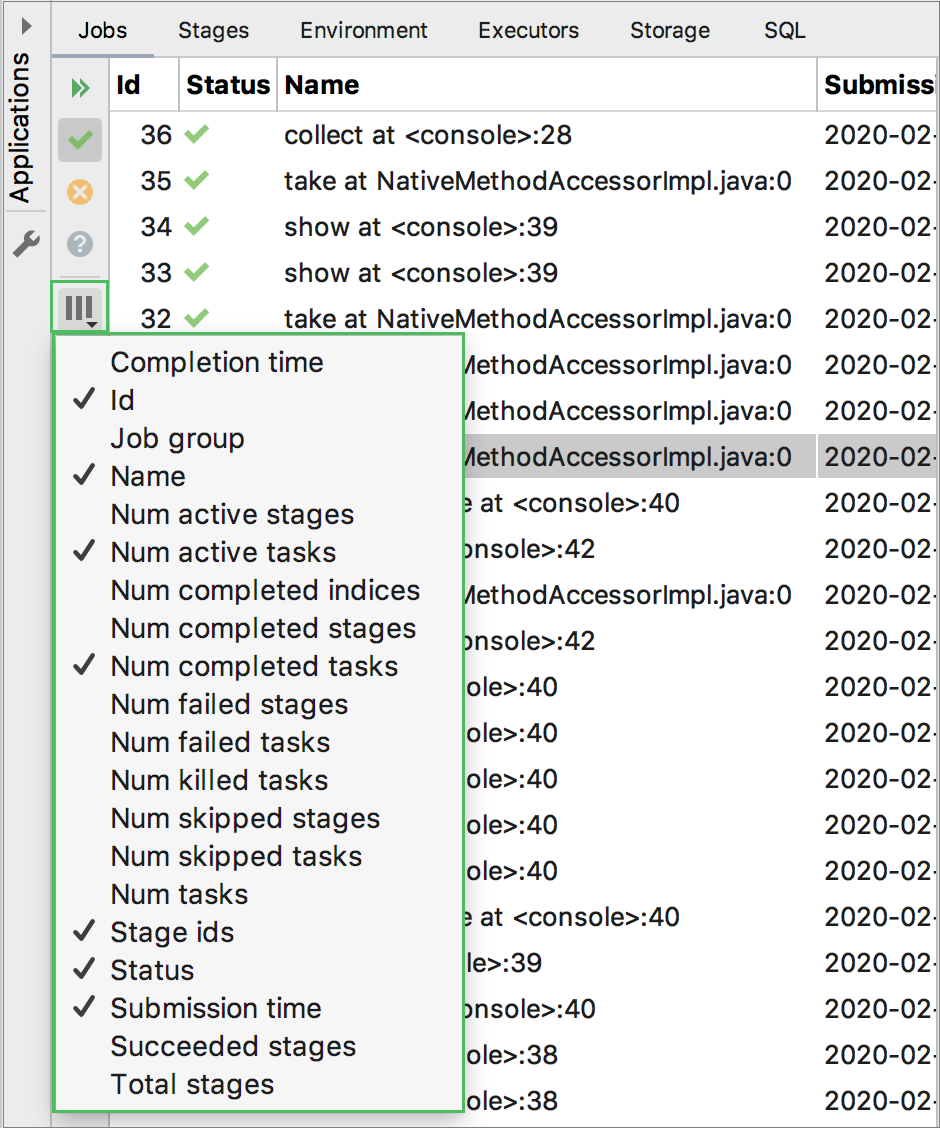 Select columns to show in the table