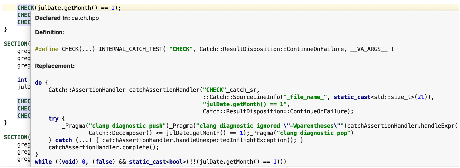 Formatted macro expansion in quick documentation popup