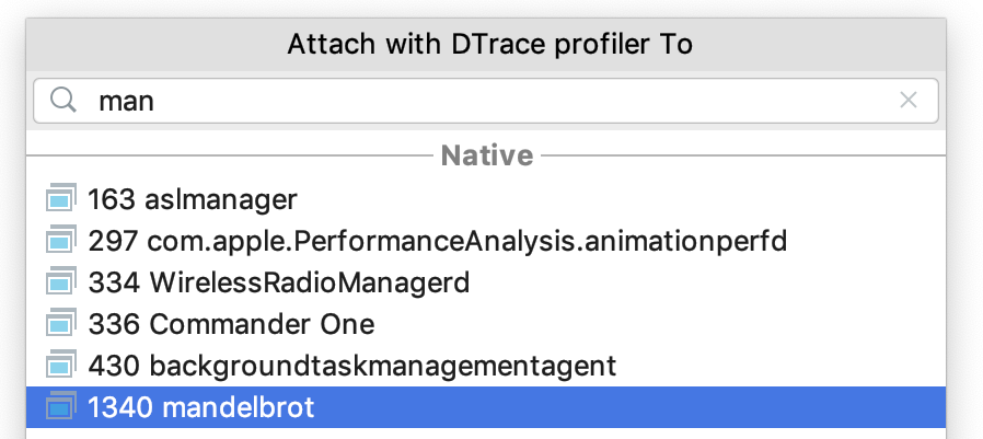 attach profiler to a process