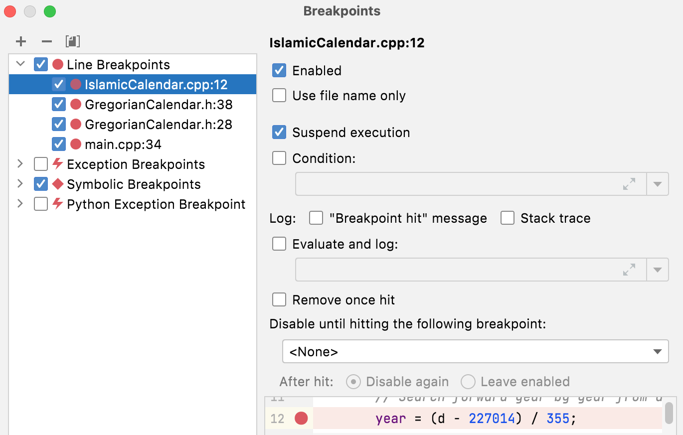 View Breakpoints dialog