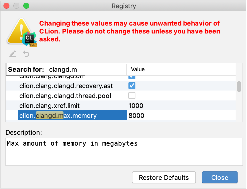 Clangd mam memory registry key