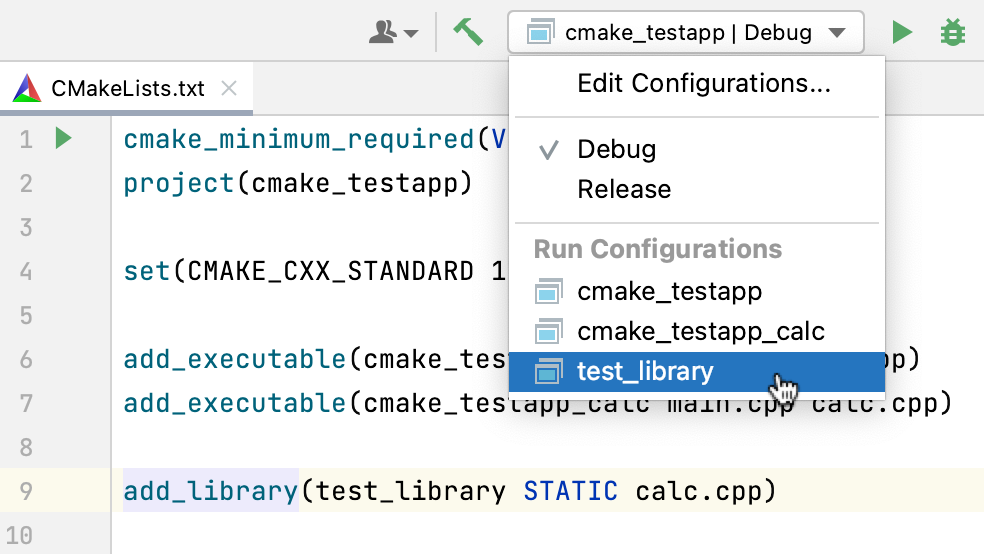 Configuration for the newly added library target