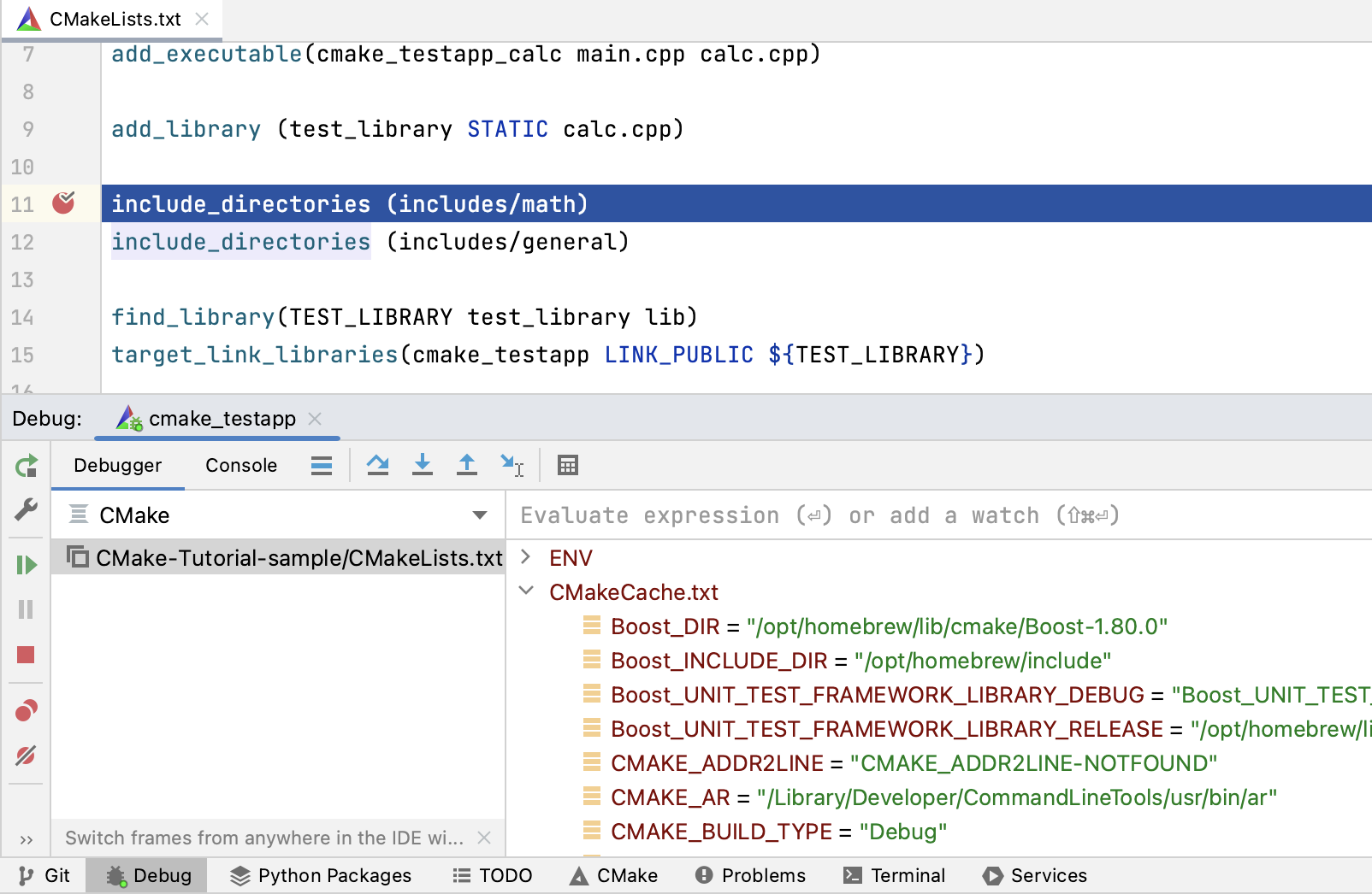 cmake tutorial cmakelists txt