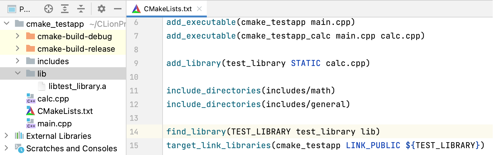 cmake link library directory