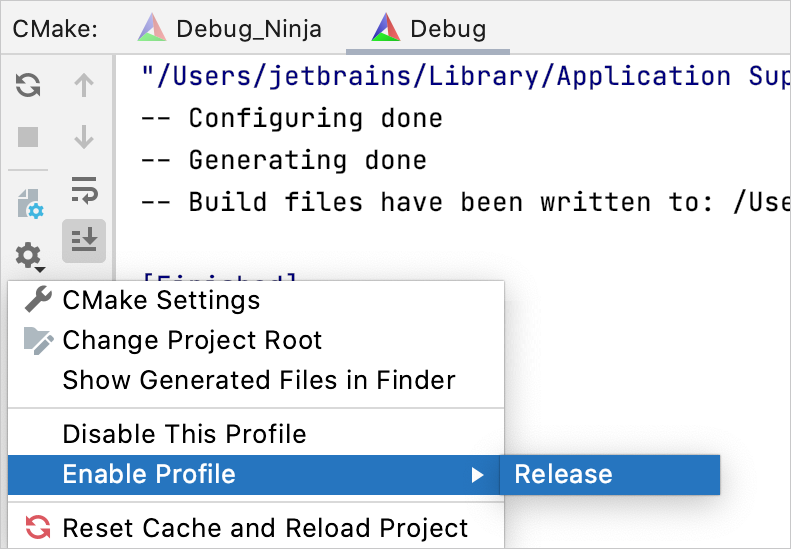 Enabling a previously disabled profile from the CMake tool window