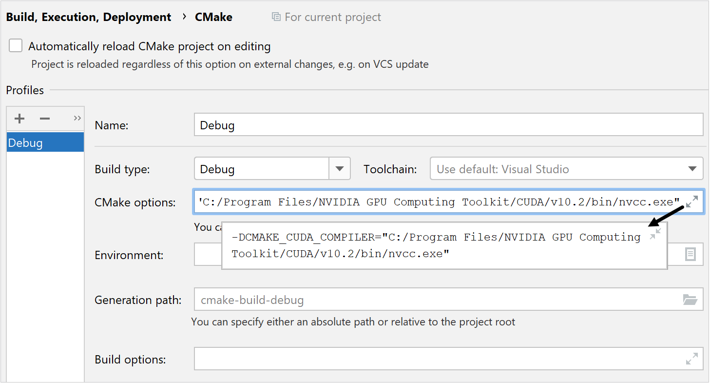 CMake setting for a CUDA project