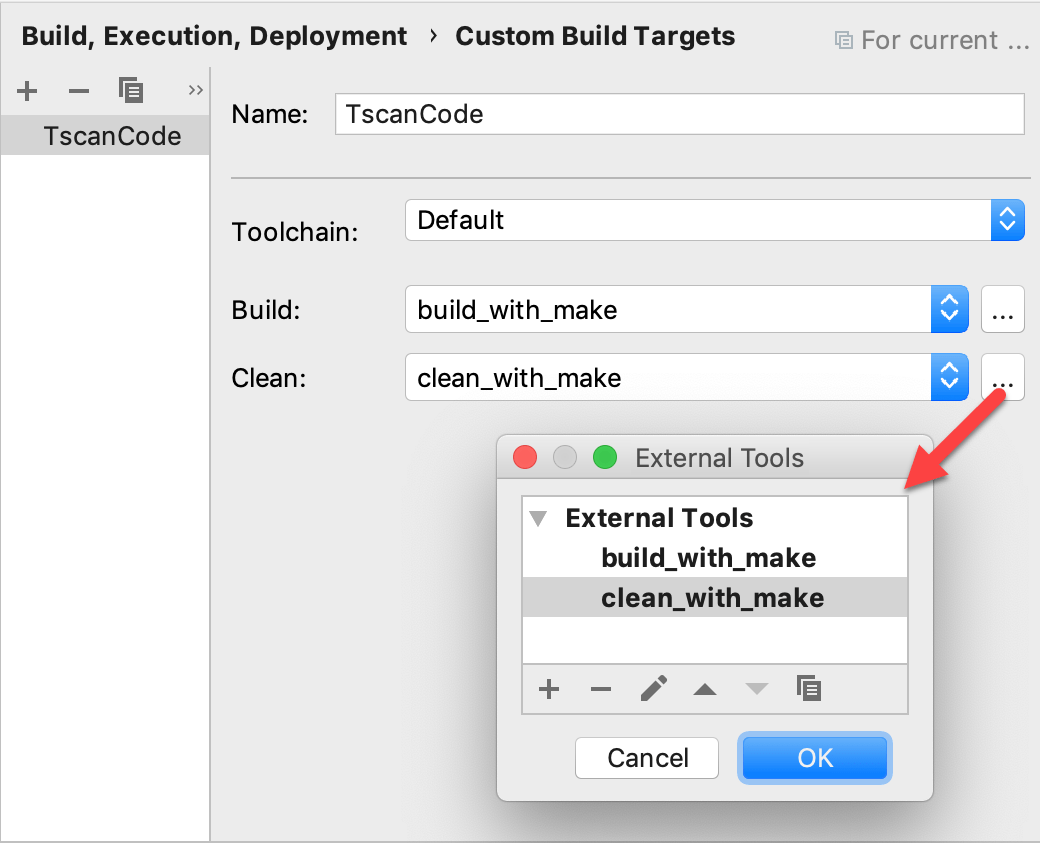 settings for a custom build tagget