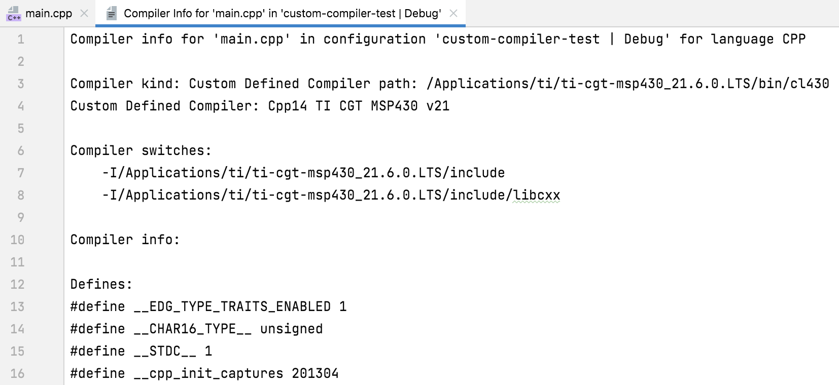 Compiler info view