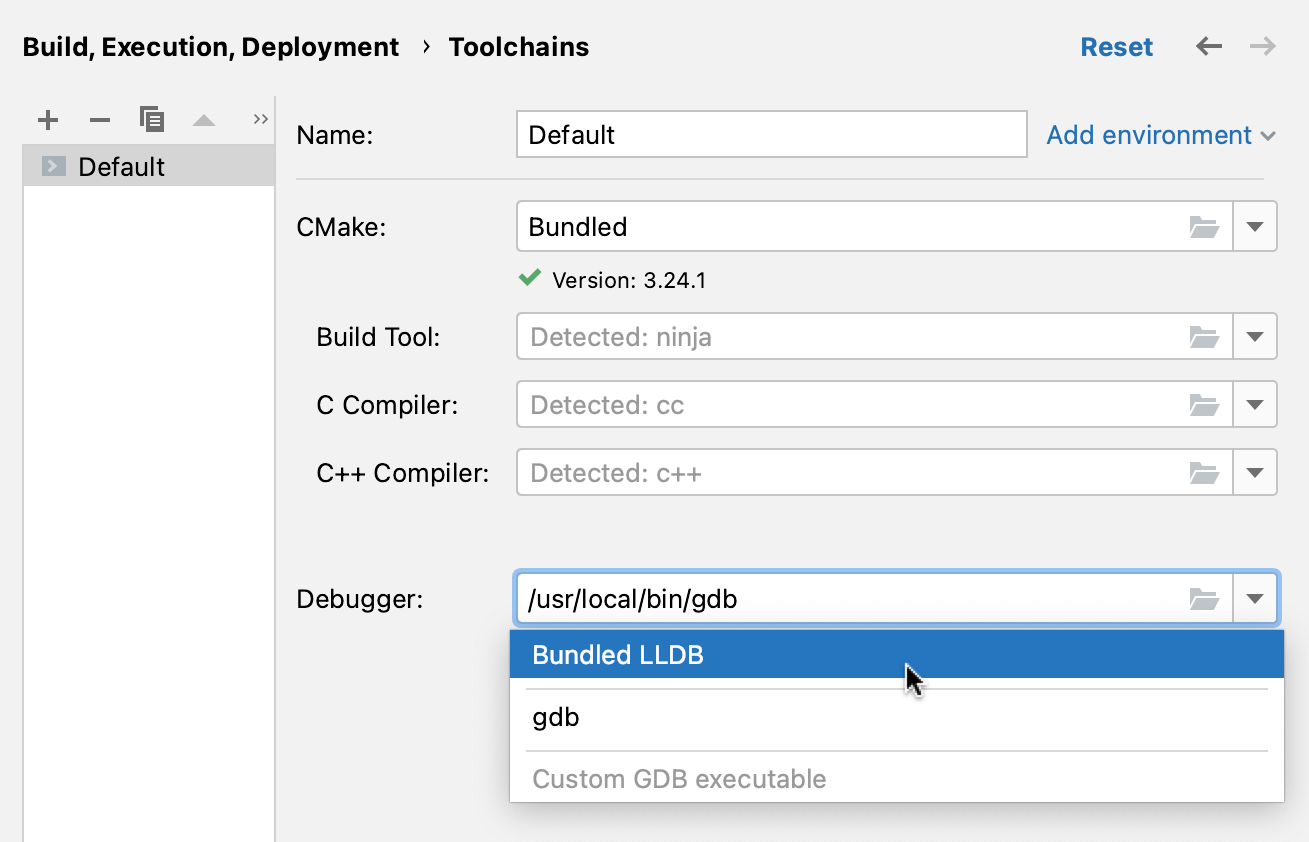 the Select debugger list