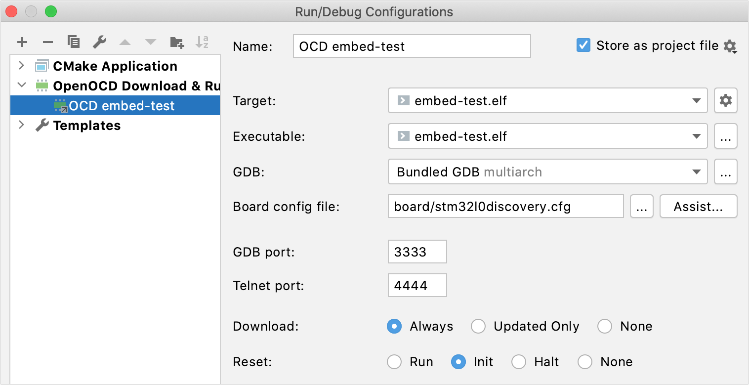 OpenOCD run/debug configuration