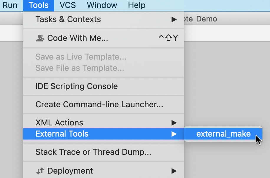 Running an external tool from the main menu