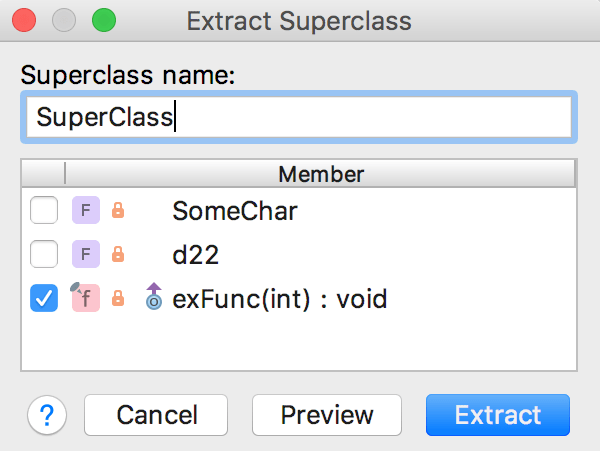 Extract Superclass dialog