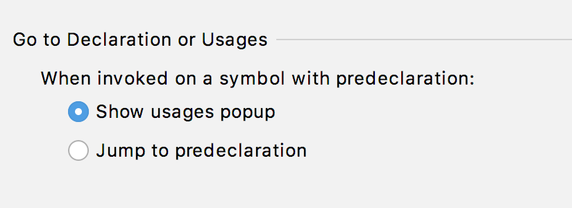 Go to Declaration or Usages behavior
