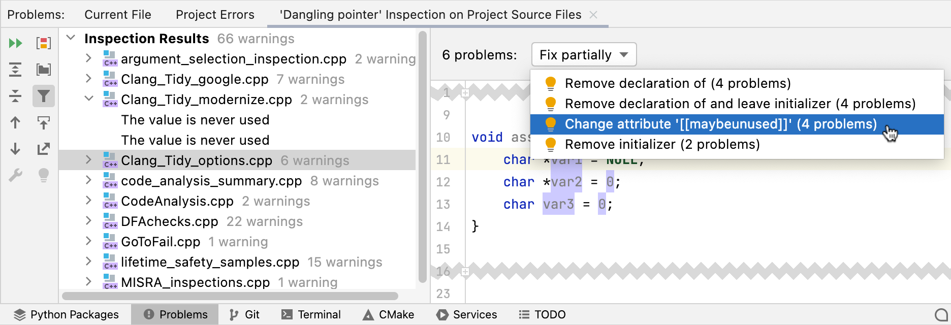 Applying quick-fixes to several inspection results