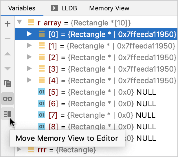 Move memory view to editor